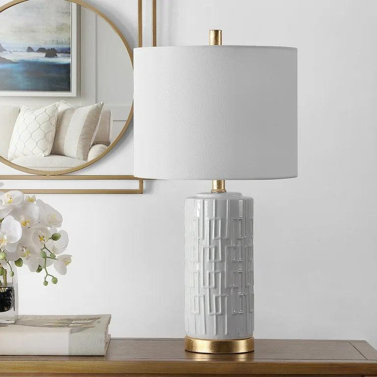 SAFAVIEH Phoenix 25 in. Geometric Ceramic Table Lamp, White | Walmart (US)