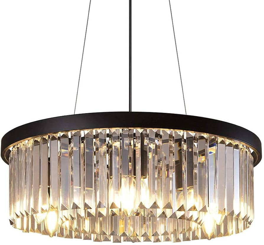 Wellmet Modern Crystal Chandelier for Dining Room, 6 Lights Black Farmhouse Crystal Pendant Light... | Amazon (US)