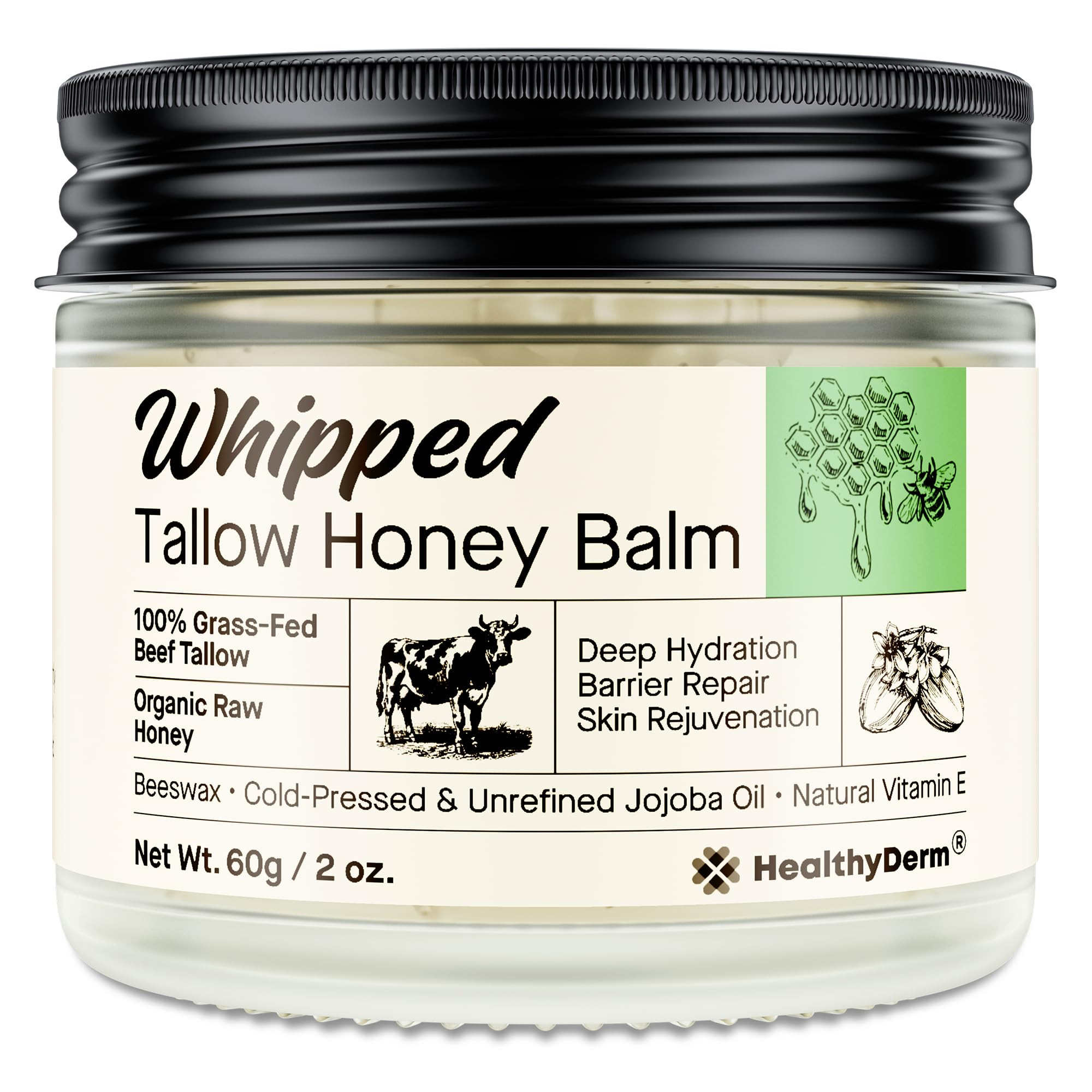 Beef Tallow Honey Balm for Skin: 100% Grass Fed Whipped Organic Moisturizer with Organic Raw Hone... | Amazon (US)