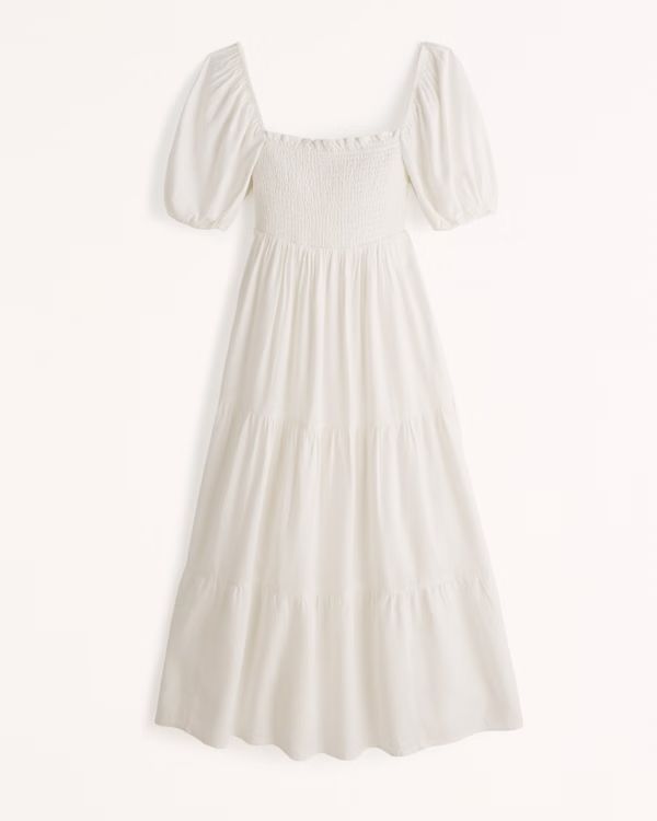 Women's Flowy Linen-Blend Midi Dress | Women's Dresses & Jumpsuits | Abercrombie.com | Abercrombie & Fitch (US)