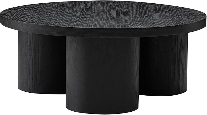 Thabas Collection Modern Living Room Veneer Finished Round Coffee Table, Black Oak | Amazon (US)
