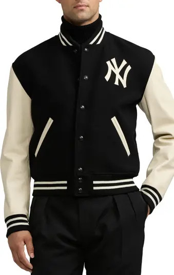 Ralph Lauren Purple Label New York Yankees Mixed Media Varsity Jacket | Nordstrom | Nordstrom