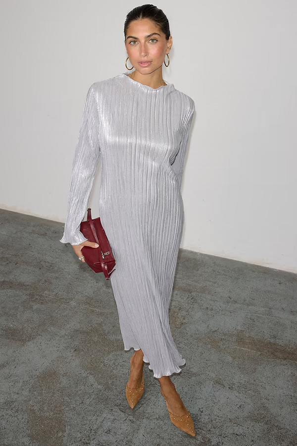 Silver Plisse Sophia Dress | Never Fully Dressed (UK & IE)