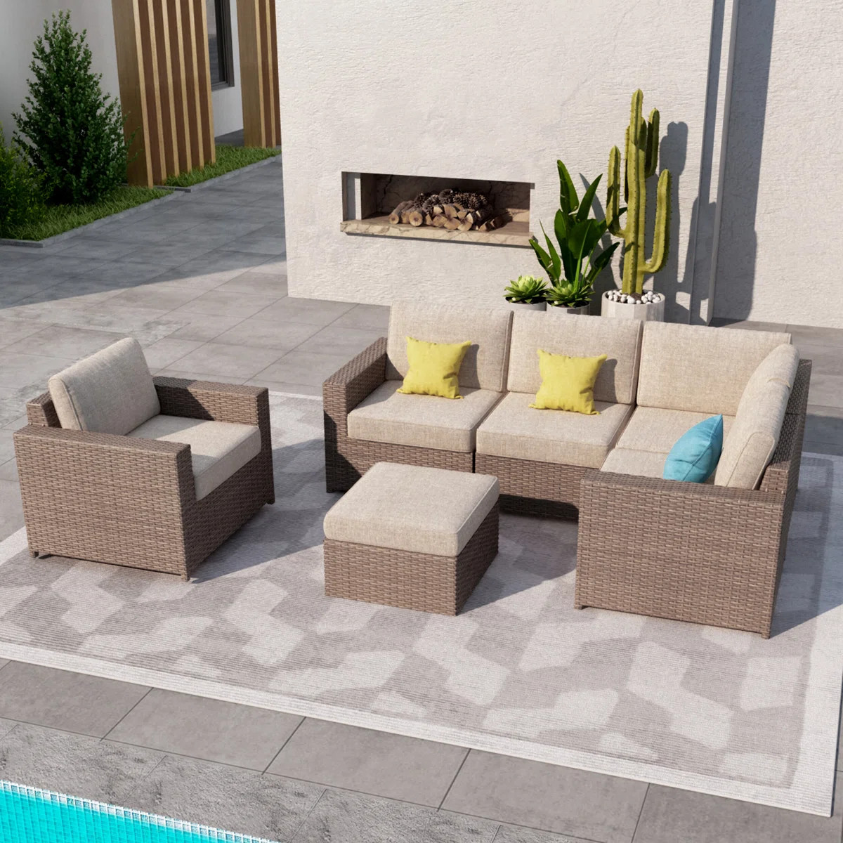 Amberson Fully Assembled 6-Person Rattan Seating Group with Cushions | Wayfair North America