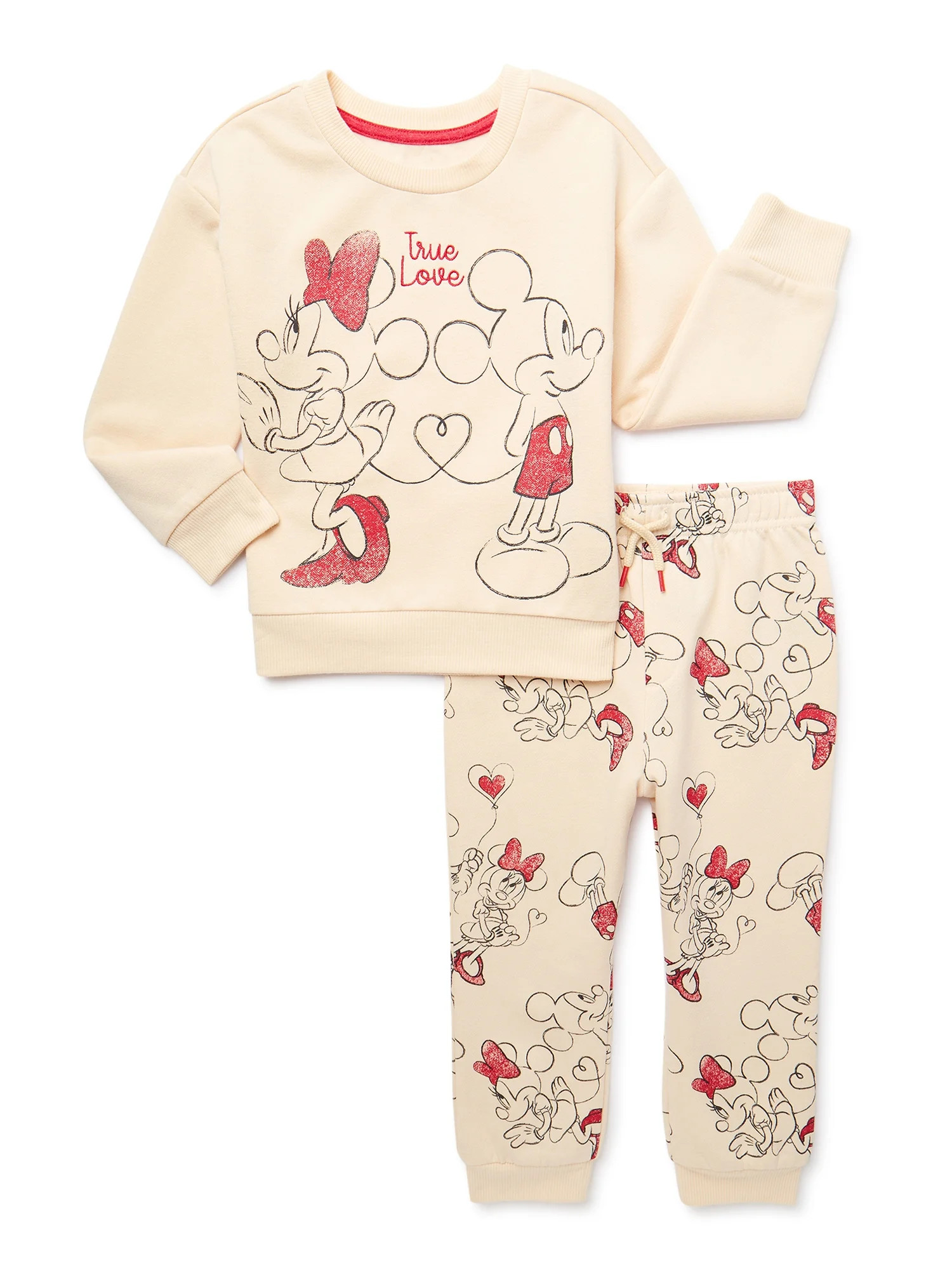 Disney Toddler Mickey and Minnie Sweethearts Valentine’s Day Crewneck Sweatshirt and Joggers Se... | Walmart (US)