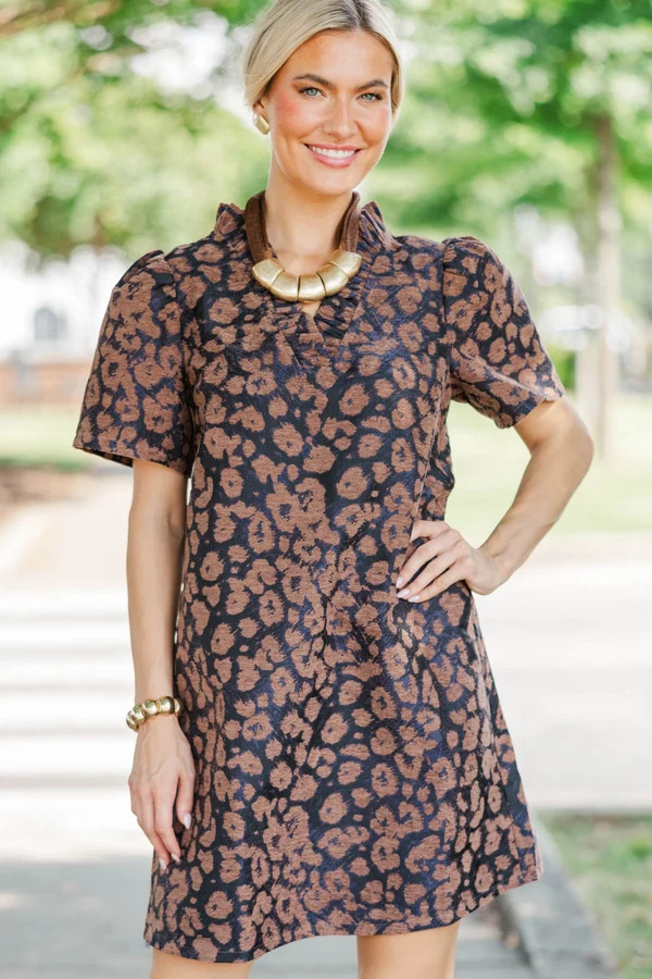 Weekend Plans Brown Leoaprd Brocade Dress | The Mint Julep Boutique