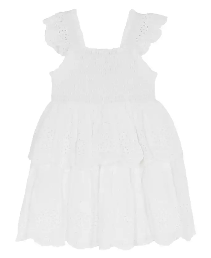 Girls' 2T-6X Cotton Eyelet Square Neck Flutter Dress | Macy's
