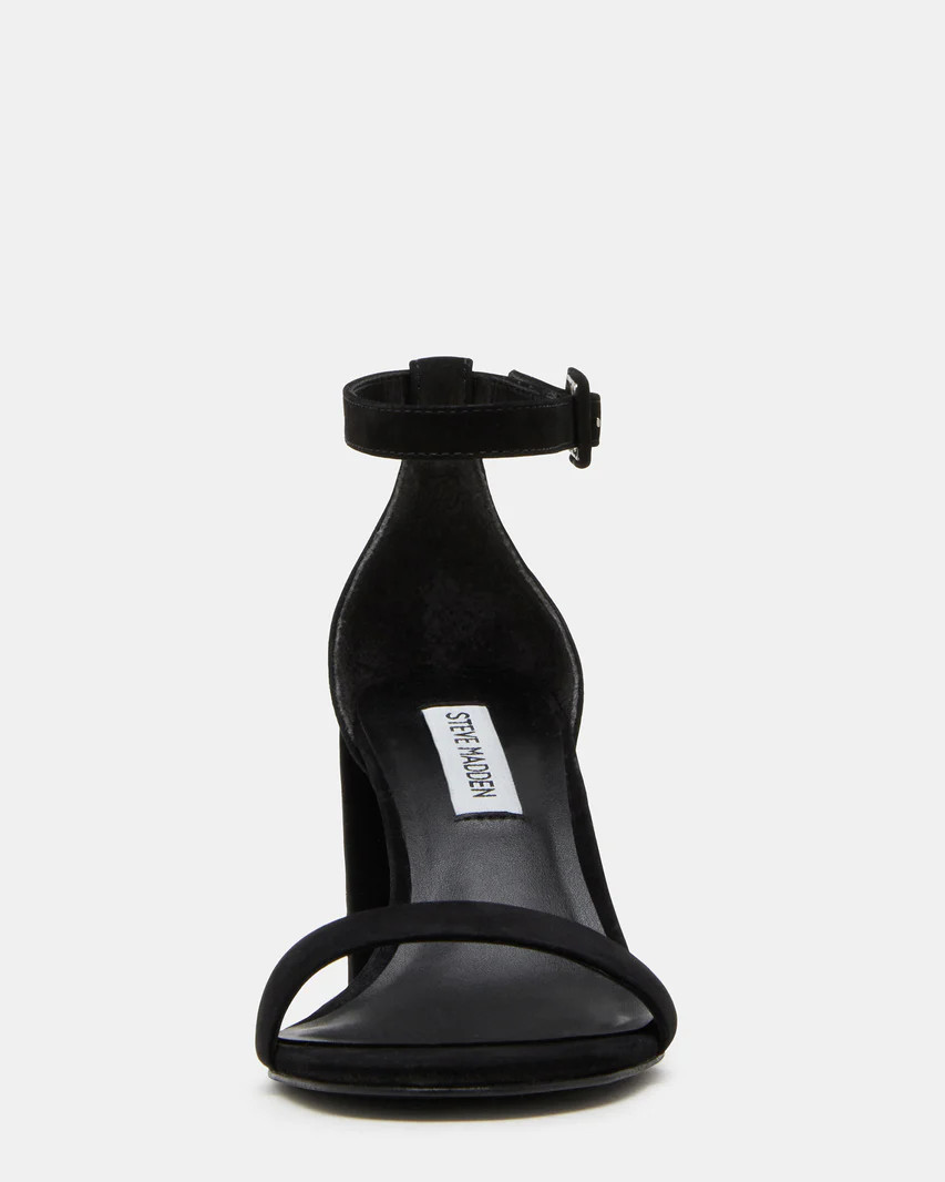 MATTY Black Nubuck Block Heel Sandal | Women's Heels | Steve Madden (US)
