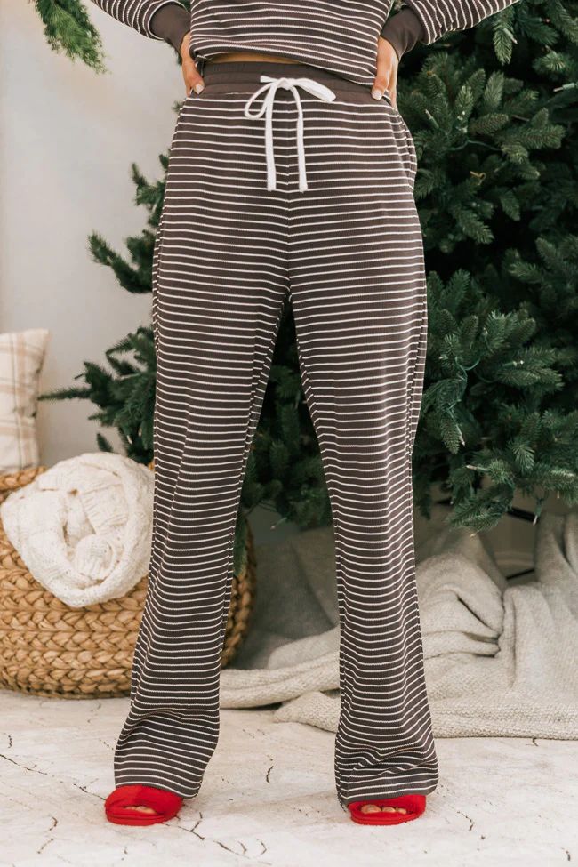 Sleepless Night Charcoal Ribbed Striped Lounge Pants FINAL SALE | The Pink Lily Boutique