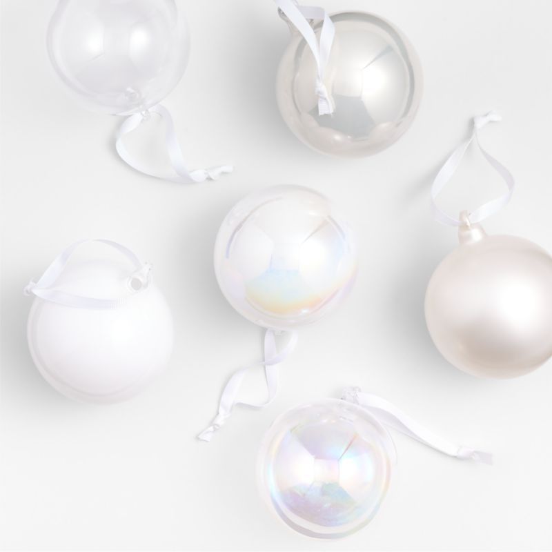 Assorted Pearl White Glass Ball Christmas Tree Ornaments, Set of 6 | Crate & Barrel | Crate & Barrel