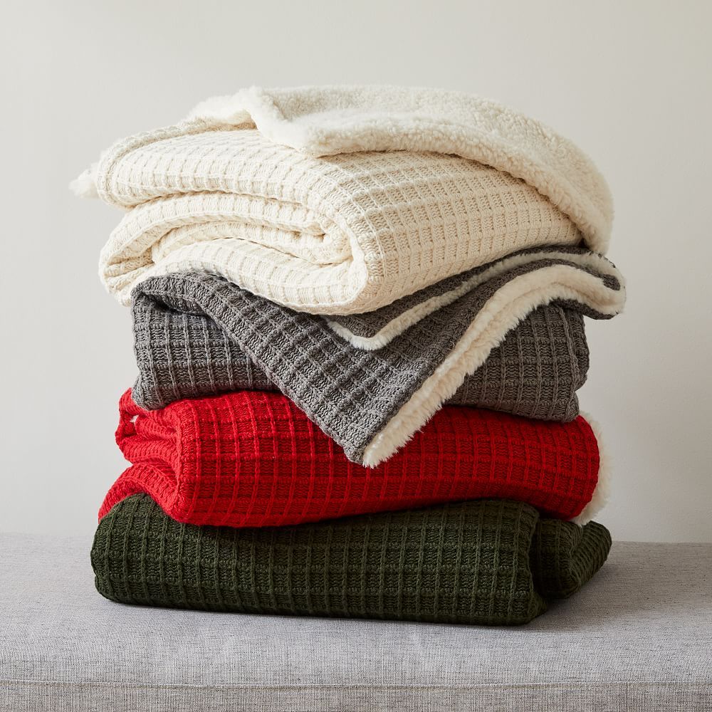 Cotton Waffle Sherpa Back Throw | West Elm (US)