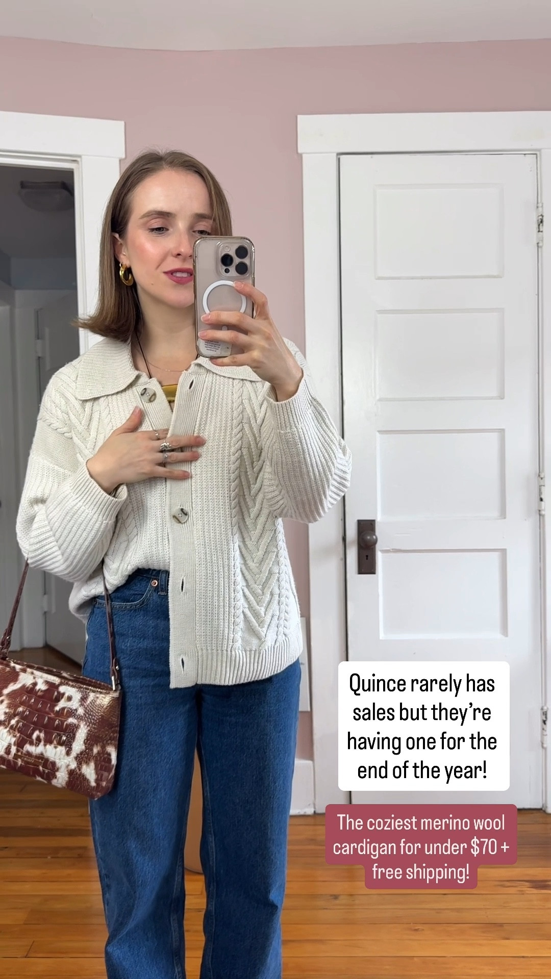 Quince sale is live! Cashmere & leather styles on sale + feee shipping. Wearing xs in this Mongolian cashmere sweater. Under $79!

#LTKSaleAlert