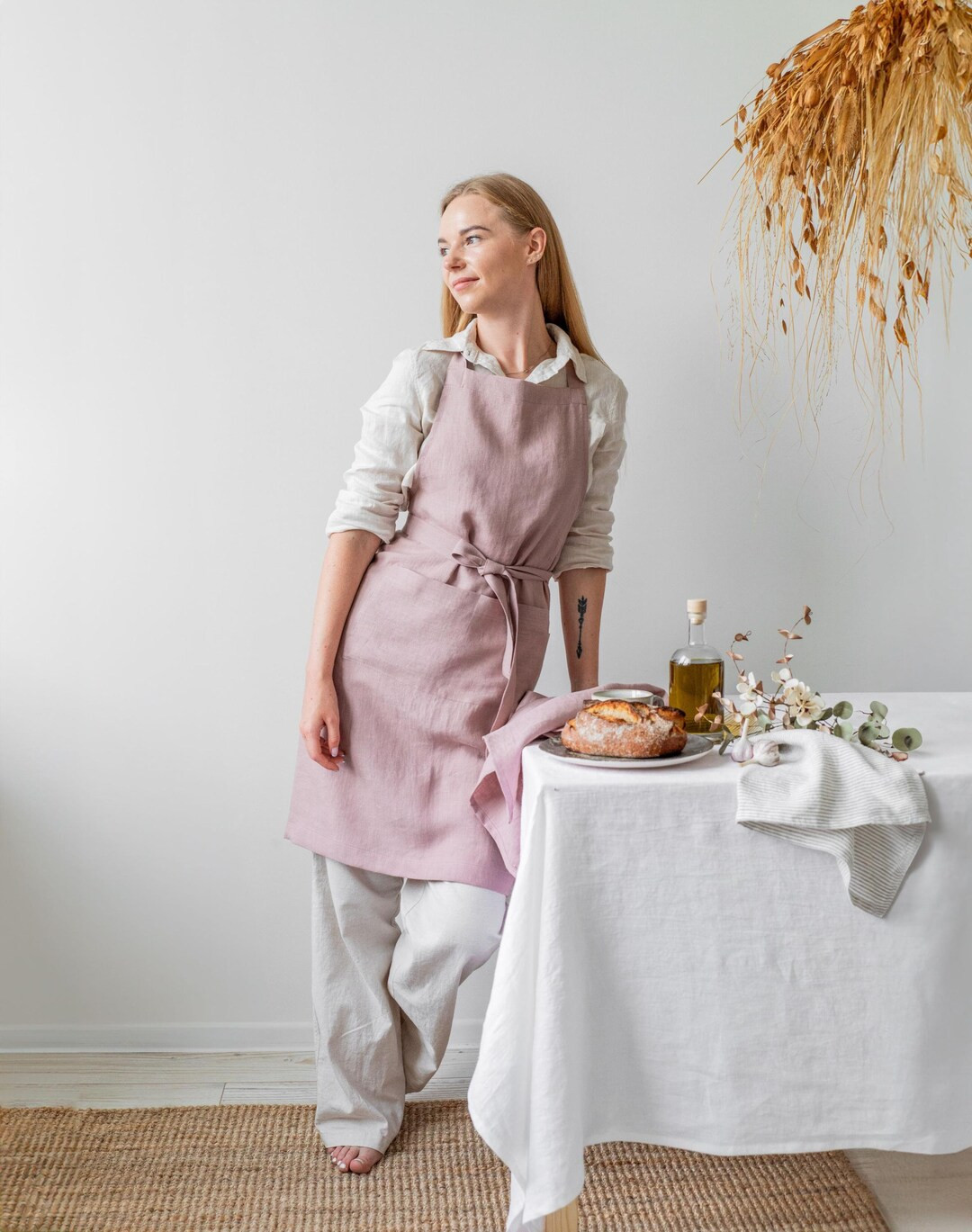 Woodrose Linen Apron. Natural Linen Full Apron With Pockets. Soft Linen Kitchen Apron for Women a... | Etsy (US)