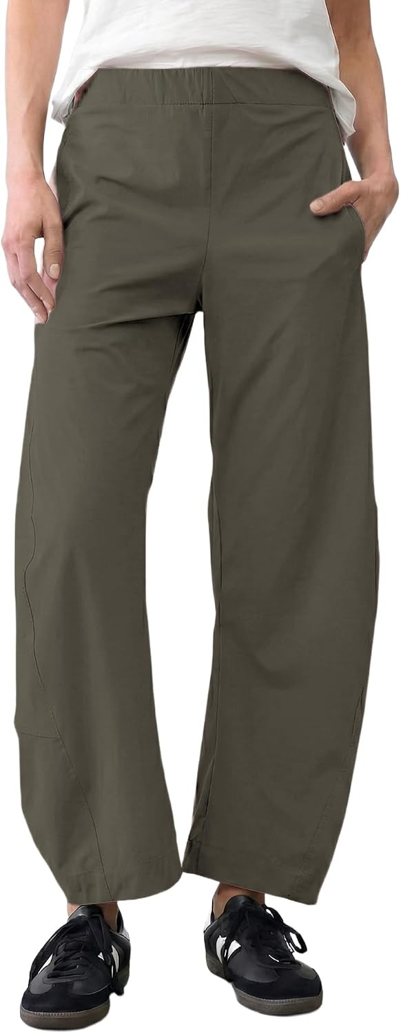 LOMON Women's Barrel Pants, Wide Leg Loose Fit Ankle Pant with Side Pockets | Amazon (US)