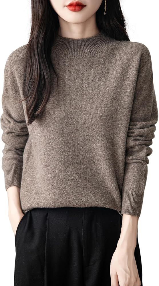 Women's 100% Merino Wool Seamless Sweater Mock Neck First-Line Ready to Wear Long Sleeve Knitted ... | Amazon (US)