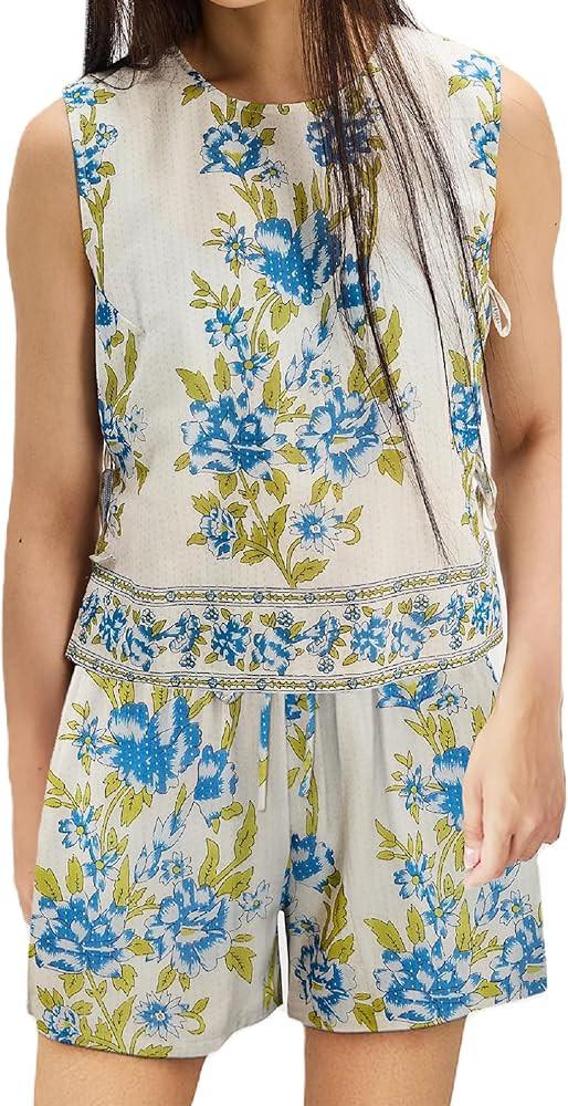 NUFIWI Women Eyelet 2 Piece Pajama Sets Tie Side Embroidered Tank Top and Shorts Crop Cami Tops S... | Amazon (US)