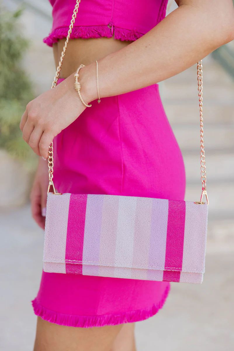 On A Break Multicolor Striped Beaded Purse | Pink Lily