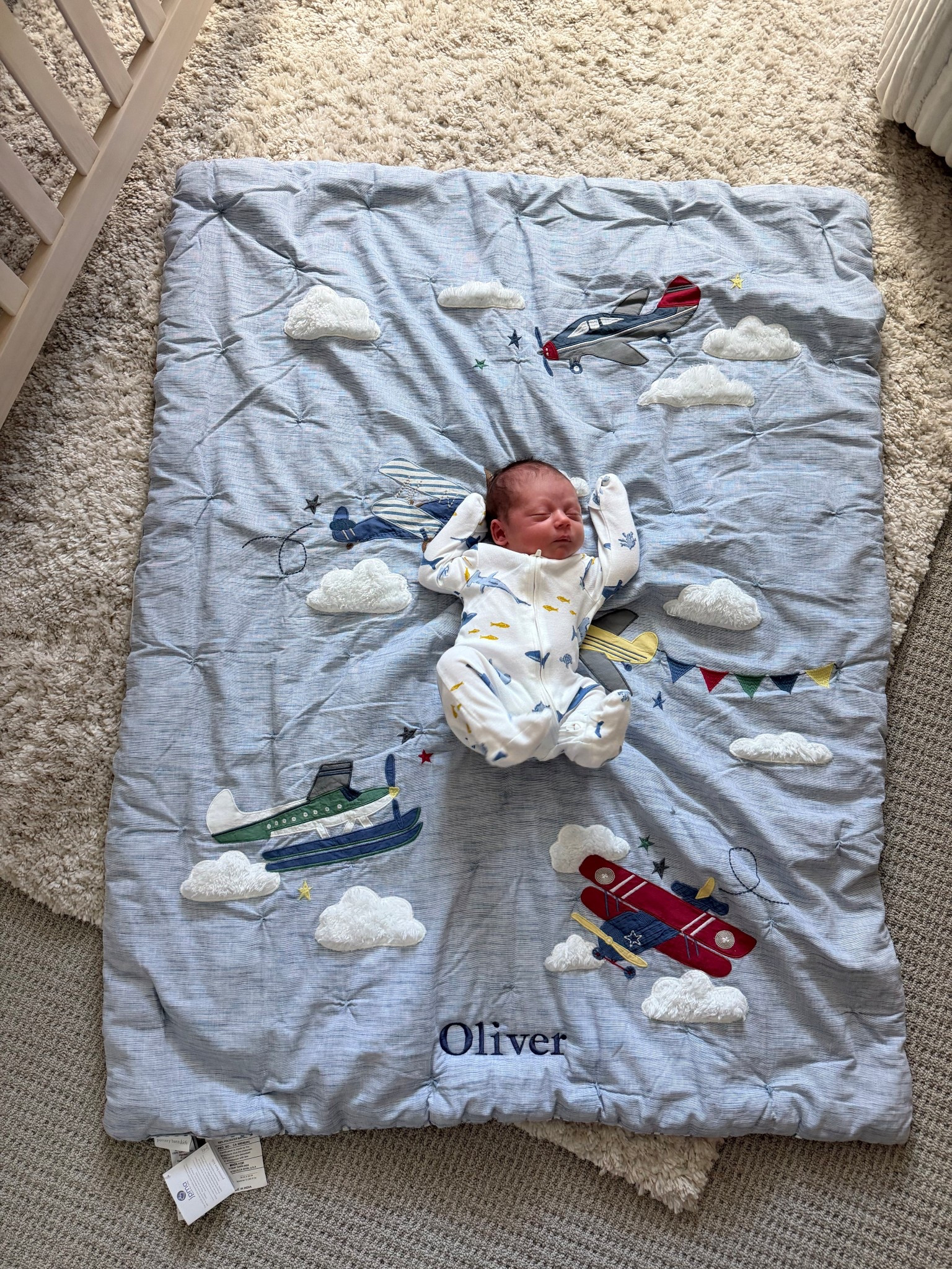 This Pottery Barn blanket is one of my favorite “keepsake” baby items we’ve gotten. It’s customized with Oliver’s name, and the little 3D clouds are so cute in person. It feels special without being too precious to actually use.

I’m planning to use it for floor time/tummy time, traveling (it’s the perfect extra layer to throw in the car), and I already know it’s going to be so sweet when he’s bigger — like for his first little toddler bed.

personalized baby blanket, Pottery Barn kids blanket, Pottery Barn baby, custom name blanket, embroidered baby blanket, newborn essentials, baby essentials, nursery decor, nursery essentials, baby registry must haves, tummy time blanket, floor play blanket, baby travel essentials, stroller blanket, toddler bed blanket, first time mom, keepsake baby gift, baby shower gift

#LTKBaby #LTKmomlife #LTKHome