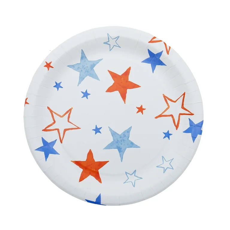 Red/White/Blue Stars Disposable Paper Plates, 10", 8 Count, Patriotic by Way To Celebrate | Walmart (US)