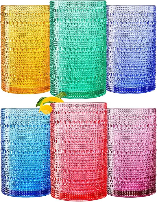 Khen Plastic Hobnail Drinking Highball Glasses Set of 6 Bright Tones Cups 14oz, Shatterproof & Un... | Amazon (US)