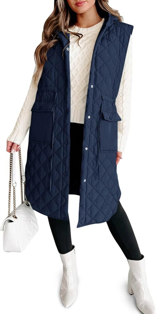 Tankaneo Women's Long Puffer Vest Sleeveless Hood Quilted Winter Outwear Warm Jackets Coats | Amazon (US)