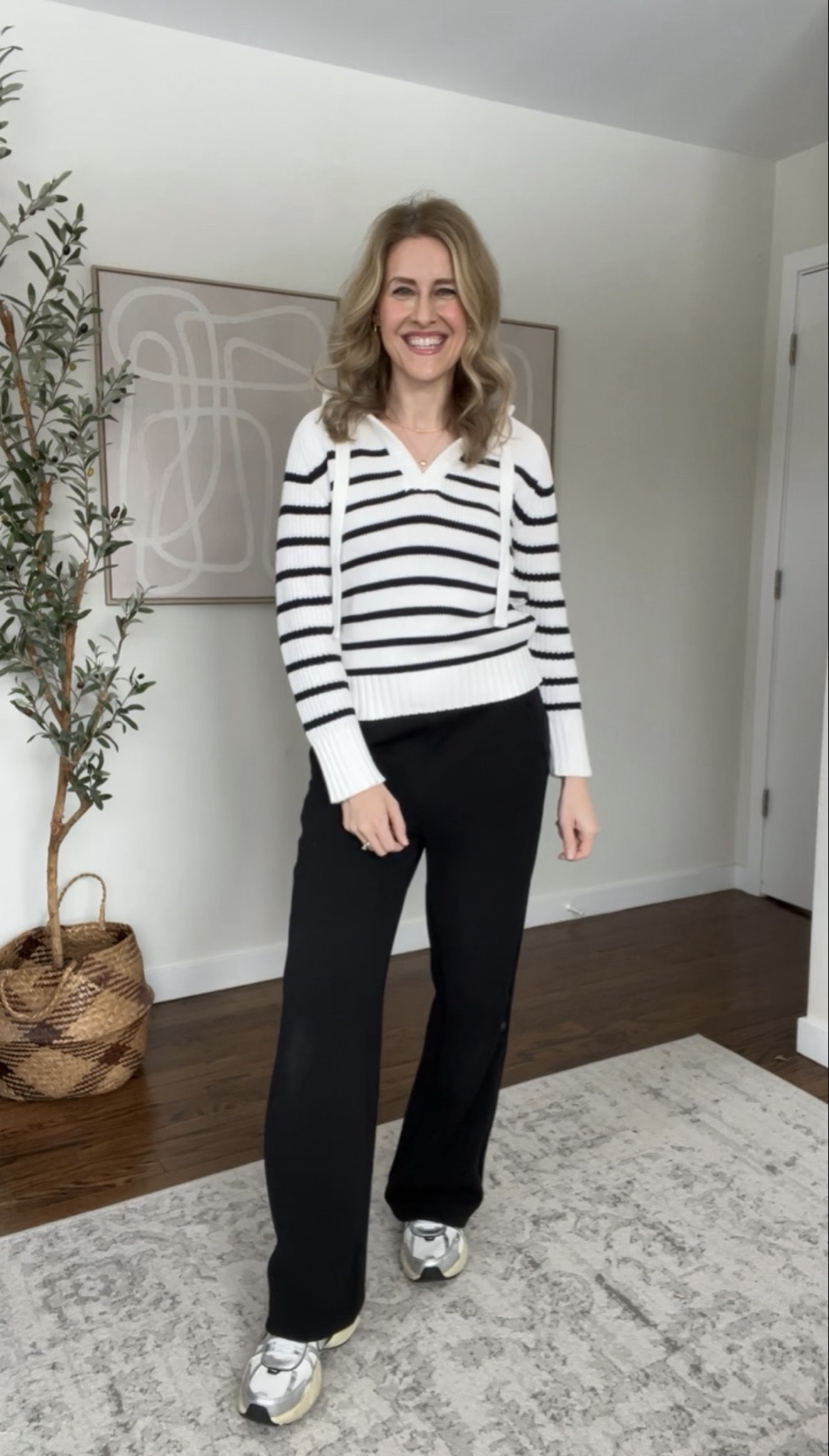 Walmart cotton sweater hoodie (size small) and wide leg fleece pants. #walmartfashion 