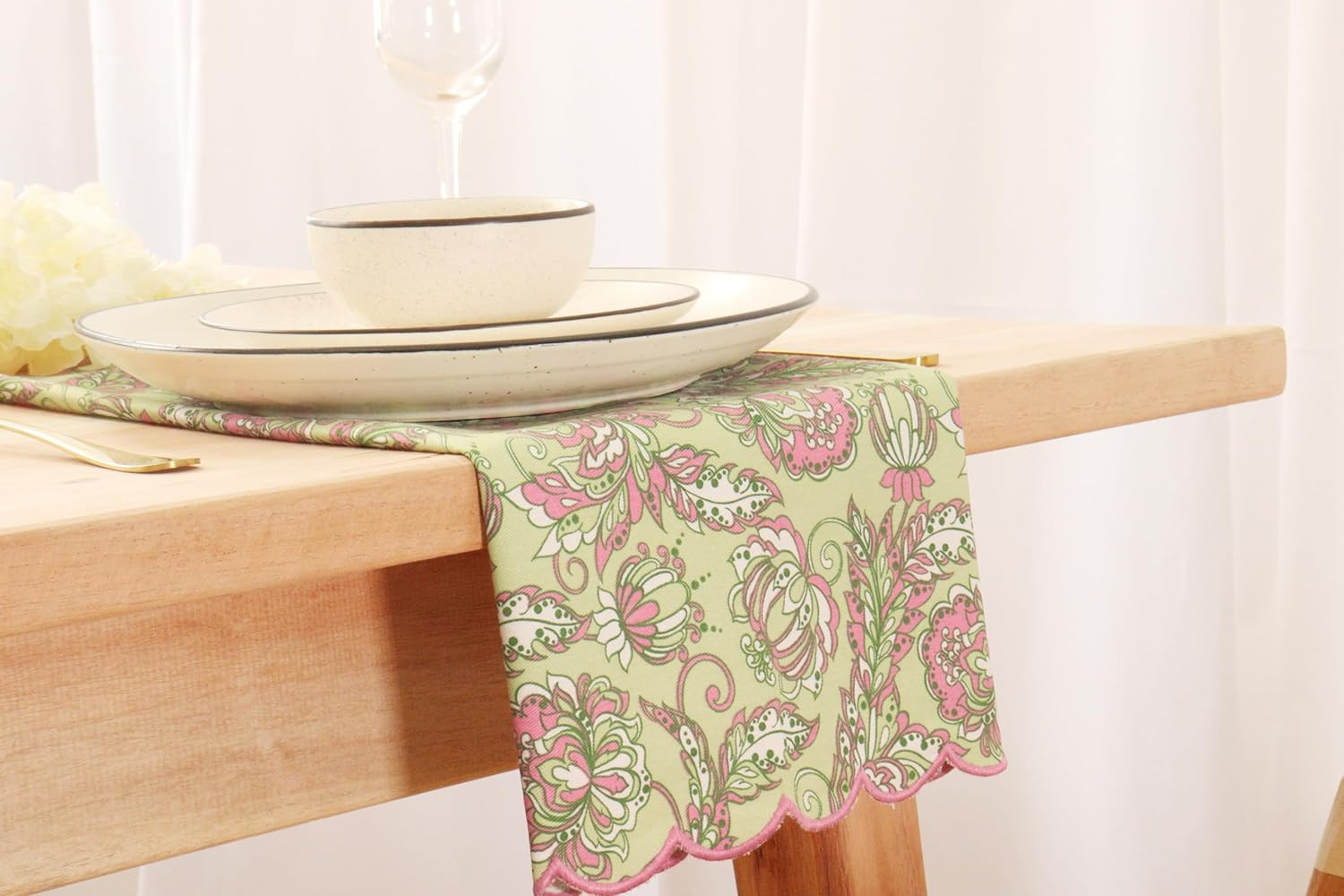 PurpleEssences Scalloped Embroidery Kalamkari Cloth Napkins Table Decor Spring and Summer Cotton ... | Amazon (US)