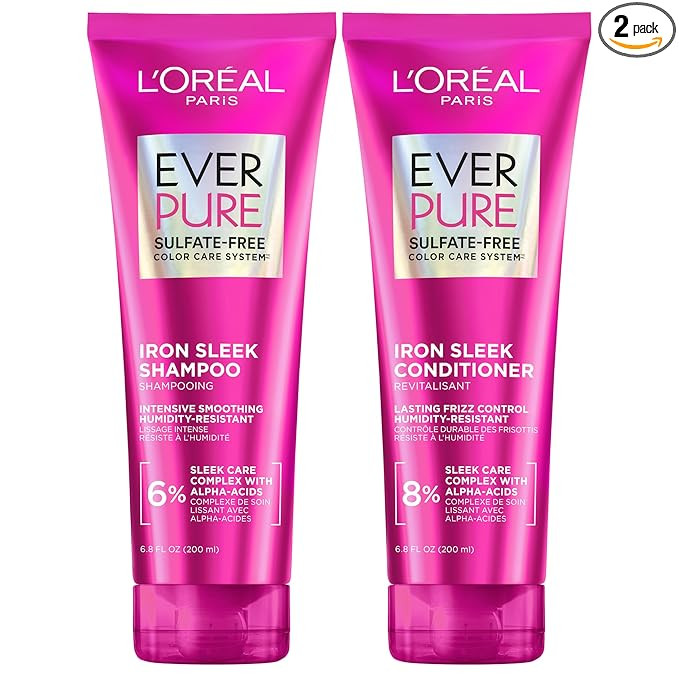 L'Oreal Paris Sulfate Free Iron Sleek Smoothing Shampoo and Conditioner, Frizz Control and Humidi... | Amazon (US)
