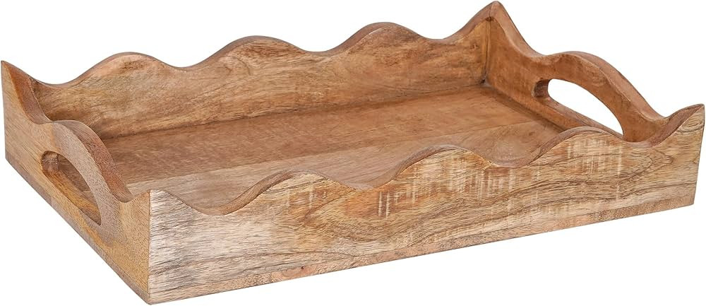 Scallop Coffee Table Tray (Natural Finish) - “Scallop” - Wood Serving Tray w/Handles for Brea... | Amazon (US)