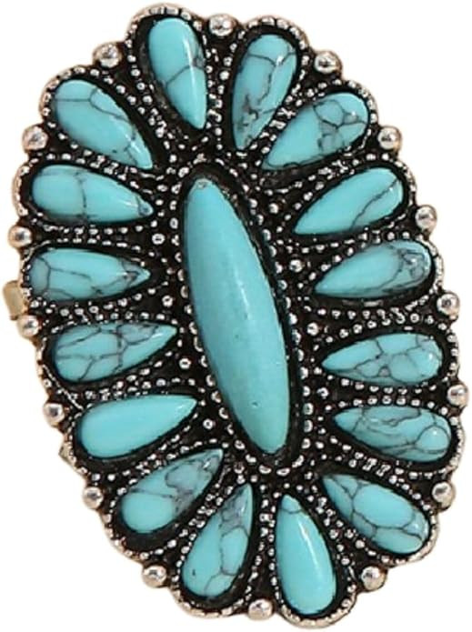 Bohemian Vintage Turquoise Oval Flower Rings Geometric Ethnic Natural Stone Adjustable Silver Joi... | Amazon (US)