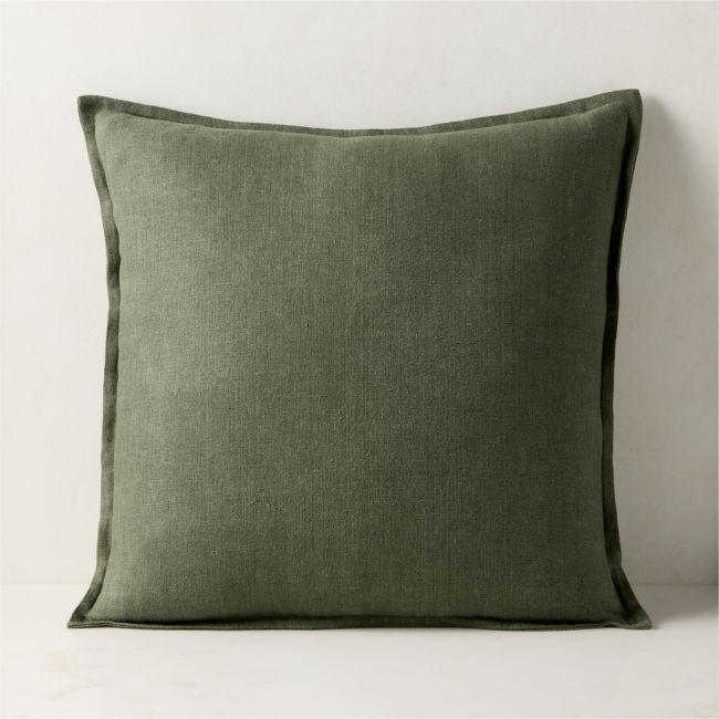Callas Smoked Green Linen Throw Pillow with Down-Alternative Insert 20""x20 | CB2