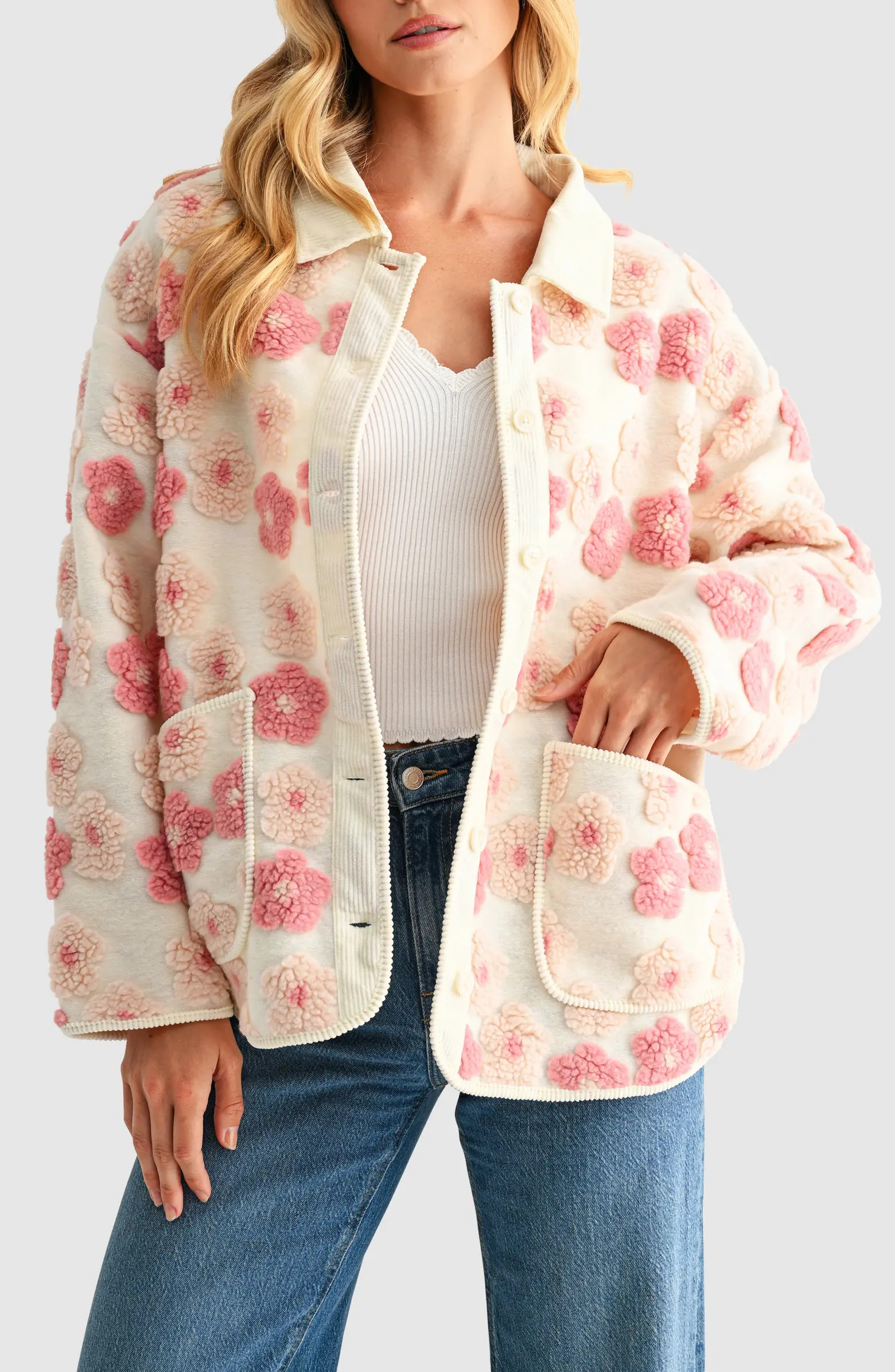Floral High Pile Fleece Jacket | Nordstrom