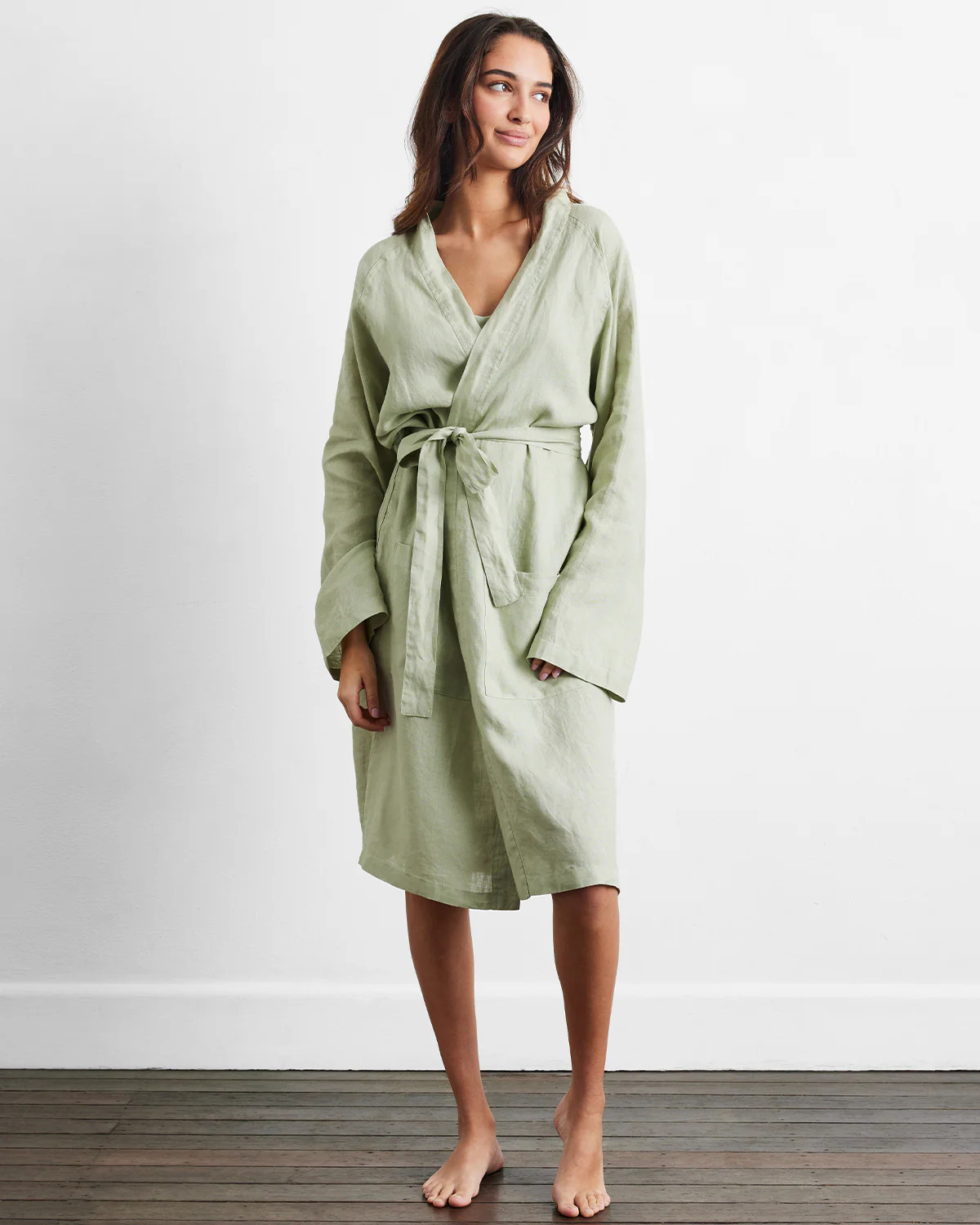 Sage 100% French Flax Linen Classic Robe | Bedthreads AU