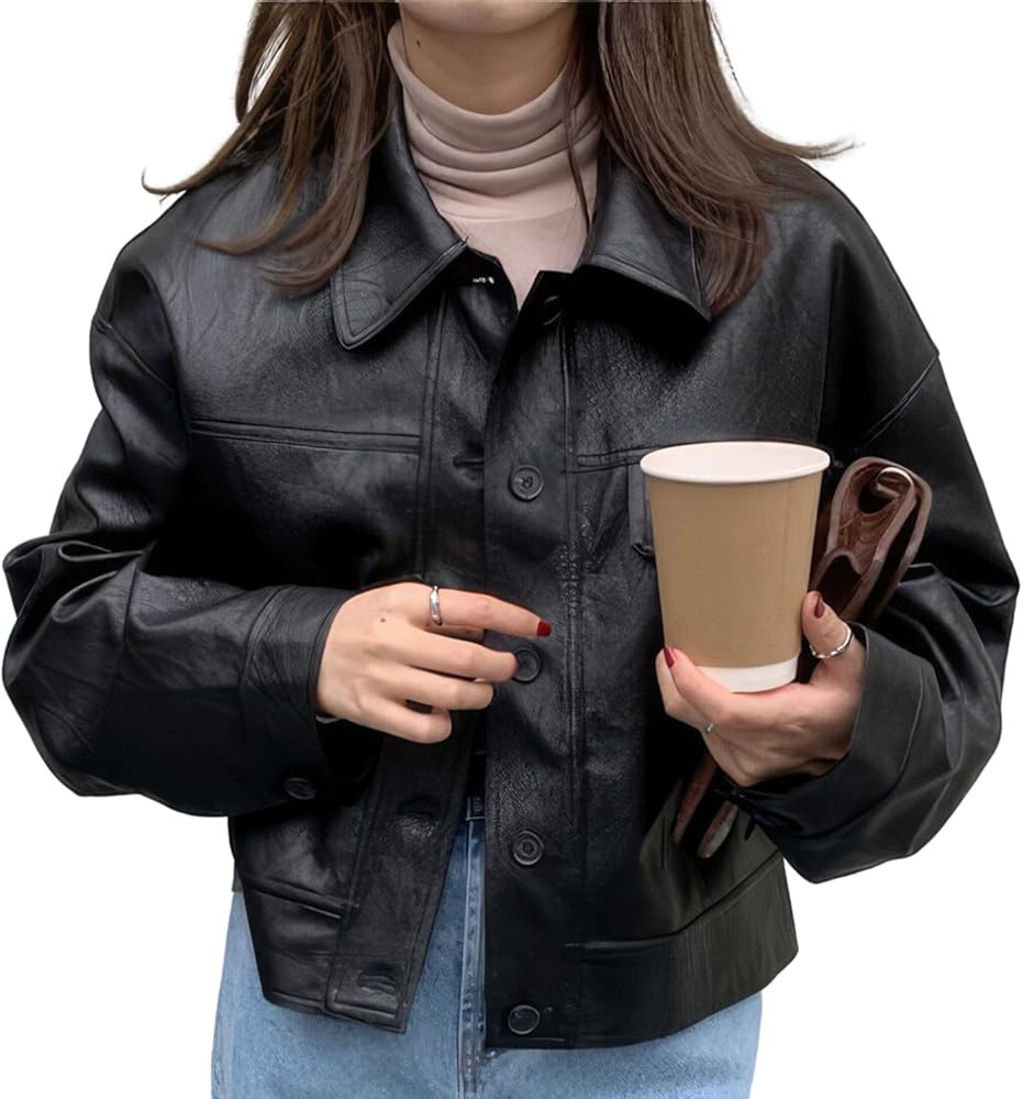 Women’s Black Genuine Sheepskin Drop Shoulders Casual Classic Motor Biker Racer Short Fashionab... | Amazon (US)