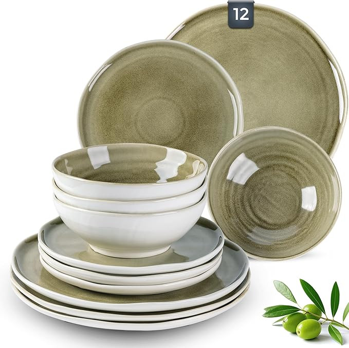 Leratio Ceramic Dinnerware Sets for 4,Porcelain Plates and Bowls Sets with Wavy Edge,Microwave & ... | Amazon (US)