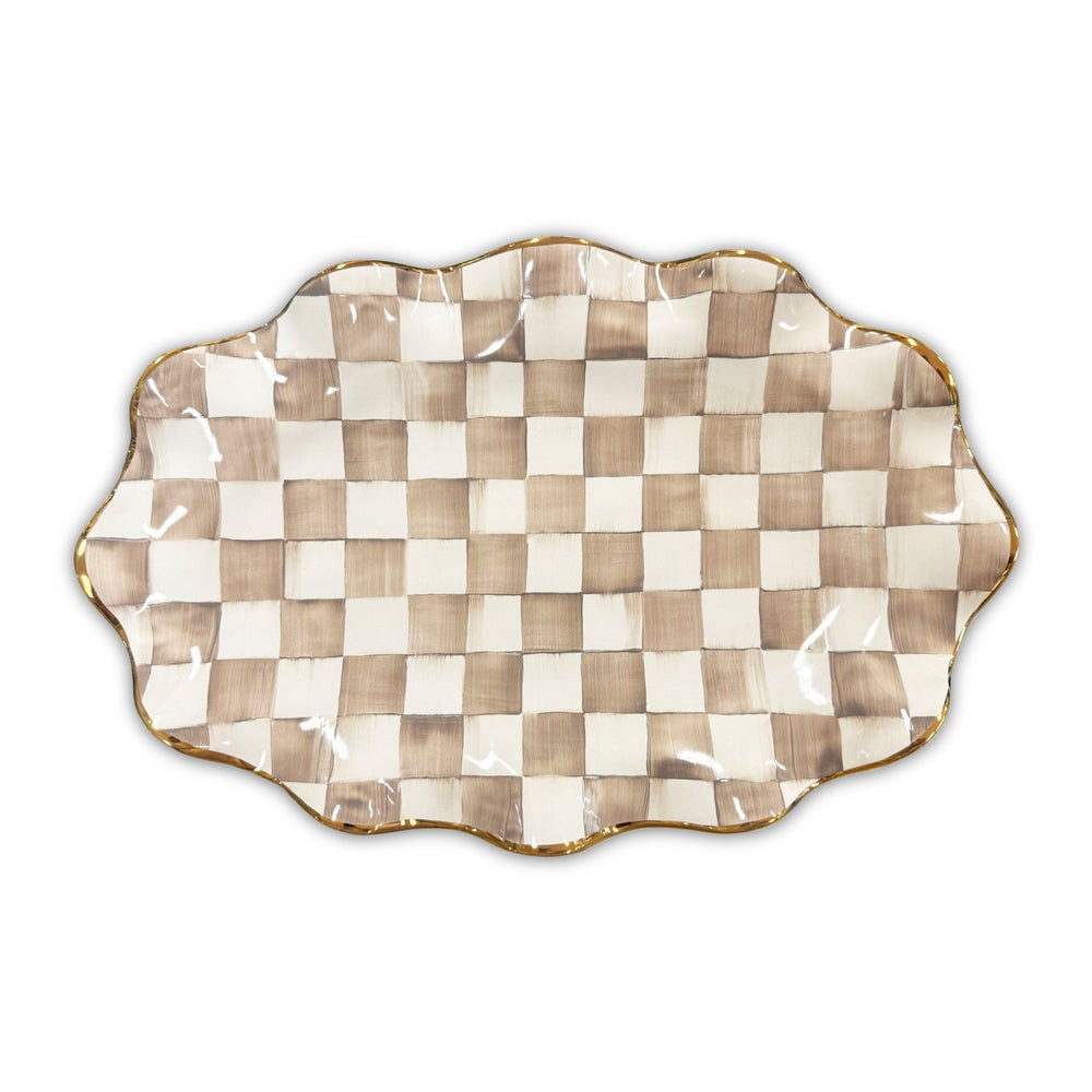 Mocha Check Ceramic Serving Platter | MacKenzie-Childs
