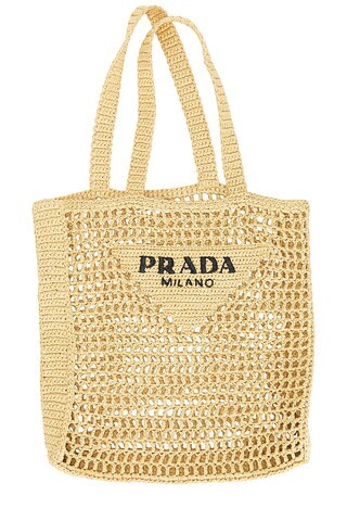 FWRD Renew Prada Crochet Tote Bag in Beige from Revolve.com | Revolve Clothing (Global)