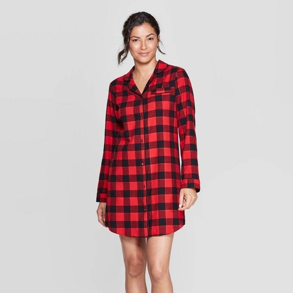 Women's Buffalo Check Perfectly Cozy Flannel Sleepshirt - Stars Above™ Red | Target