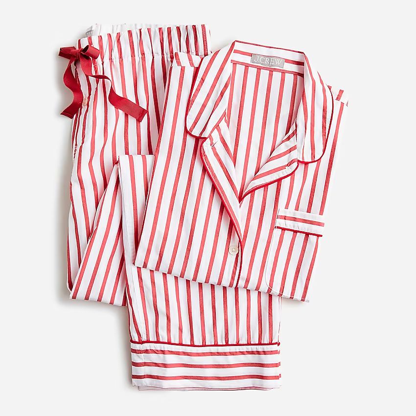 J.Crew: Long-sleeve Cotton Poplin Pajama Set In Red Stripe For Women | J.Crew US