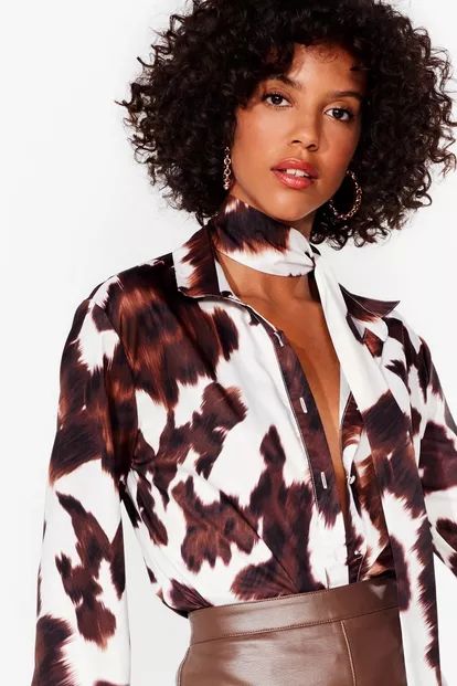 Cow Print Neck Tie Shirt | Nasty Gal (US)