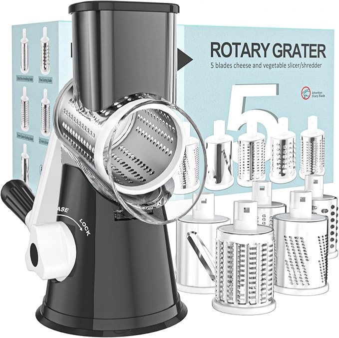 Cambom 5 in 1 Rotary Cheese Grater Hand Crank Cheese Shredder for Fresh Cheese, Vegetable, Nuts,N... | Amazon (US)