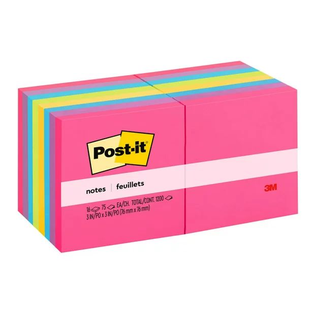 Post-it Notes, 3" x 3", Assorted Bright Colors, 16 Pads - Walmart.com | Walmart (US)