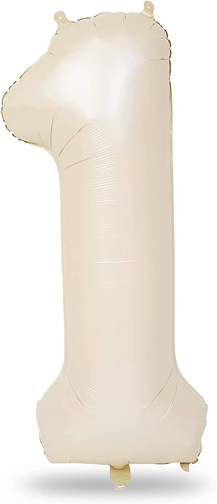 40 Inch Beige Number 1 Balloon for 1st Birthday Decoration, Large Self Inflating Cream Foil Numbe... | Amazon (UK)