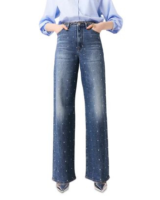 Studded High Rise Wide Leg Jeans in Blue | Bloomingdale's (AU)