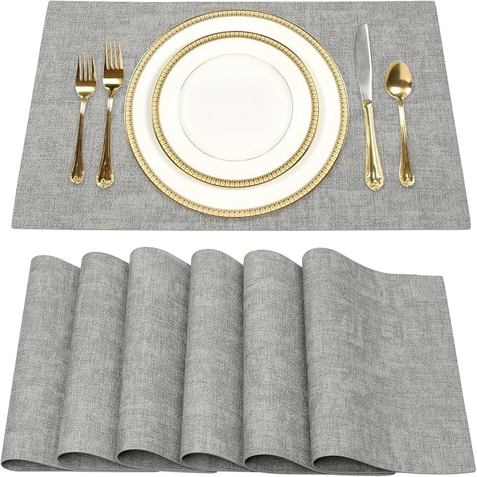 SUEH DESIGN Faux Leather Placemats Set of 6, Wipeable Place Mats Heat Resistant Table Mats Waterp... | Amazon (US)