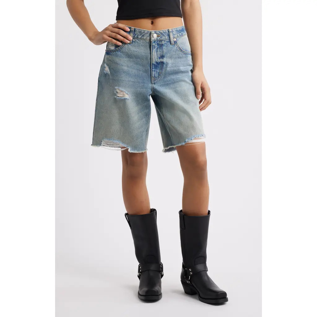 BP. Frayed Mid Rise Denim Jorts in Sabrina Wash at Nordstrom Rack, Size 27 | Nordstrom Rack