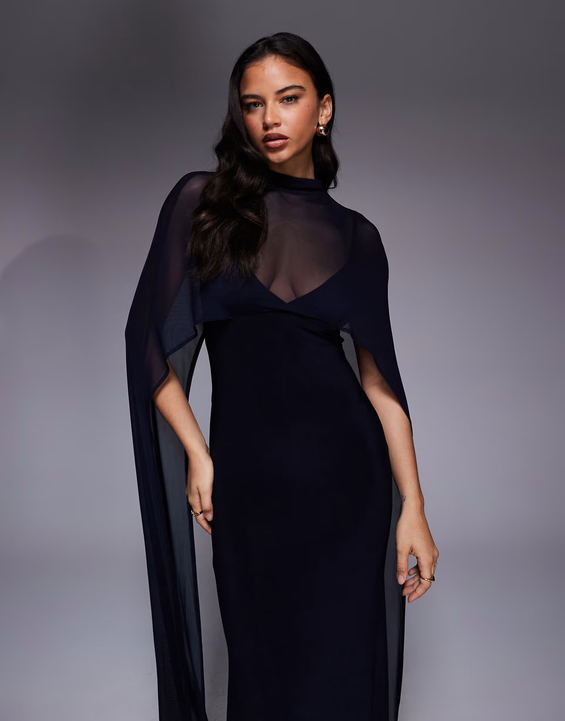 ASOS DESIGN exaggerated cape maxi dress in navy | ASOS | ASOS (Global)