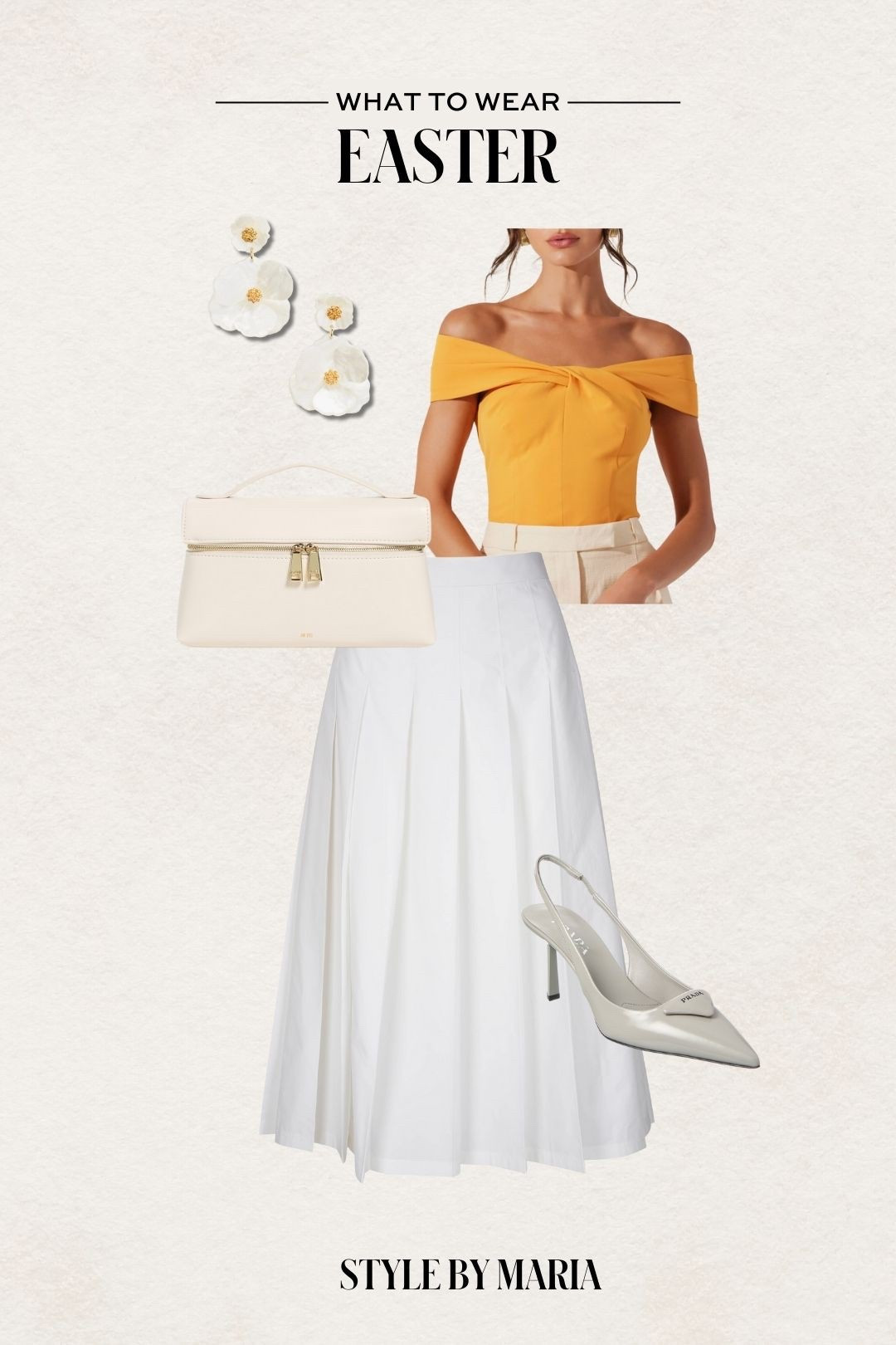 Easter outfit ideas
Astr the label white skirt on sale 
Shopbop white handbag 
Prada slingback pumps on sale
Astr the label off the shoulder top 
White floral earrings 




#LTKShoeCrush #LTKSaleAlert #LTKFindsUnder100