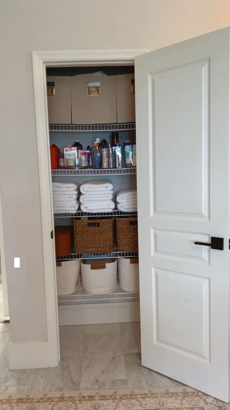 Master linen closet organization linen closet towels white towels organize bathroom organizing baskets clear bins target amazon organizers first aid primary bathroom 

#LTKfamily #LTKstyletip #LTKhome