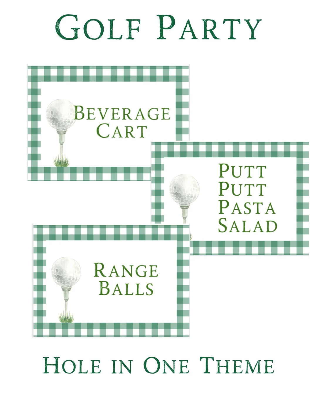 Golf Themed Party. Hole in One Birthday Party. First Birthday Party Theme. Green Gingham Food Car... | Etsy (US)